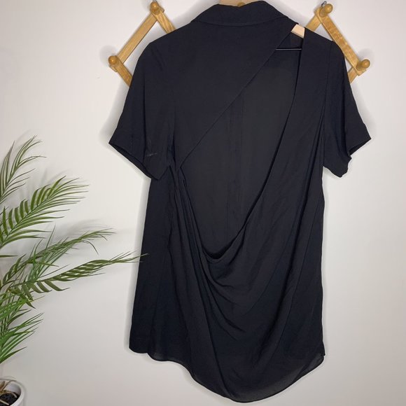 Chris Gramer Black Sheer Button Down Open Back Top Large - Picture 3 of 5